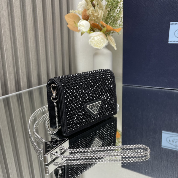 Pra*a cardholder with shoulder strap and crystals