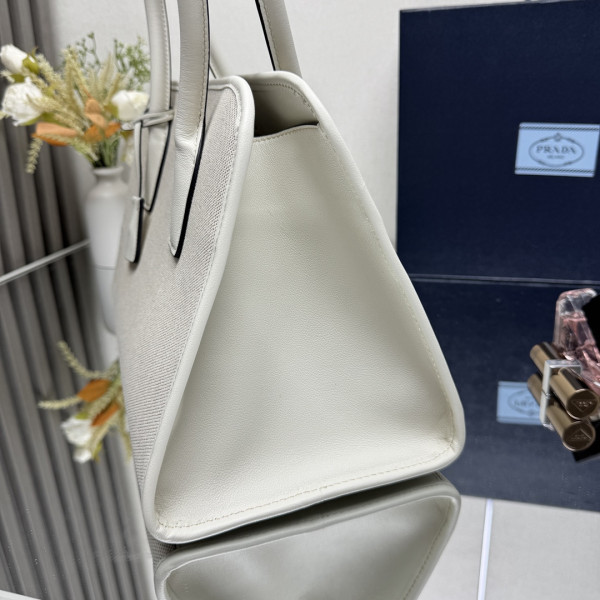 Pra*a medium linen blend and leather tote bag - 35*22.5*18cm